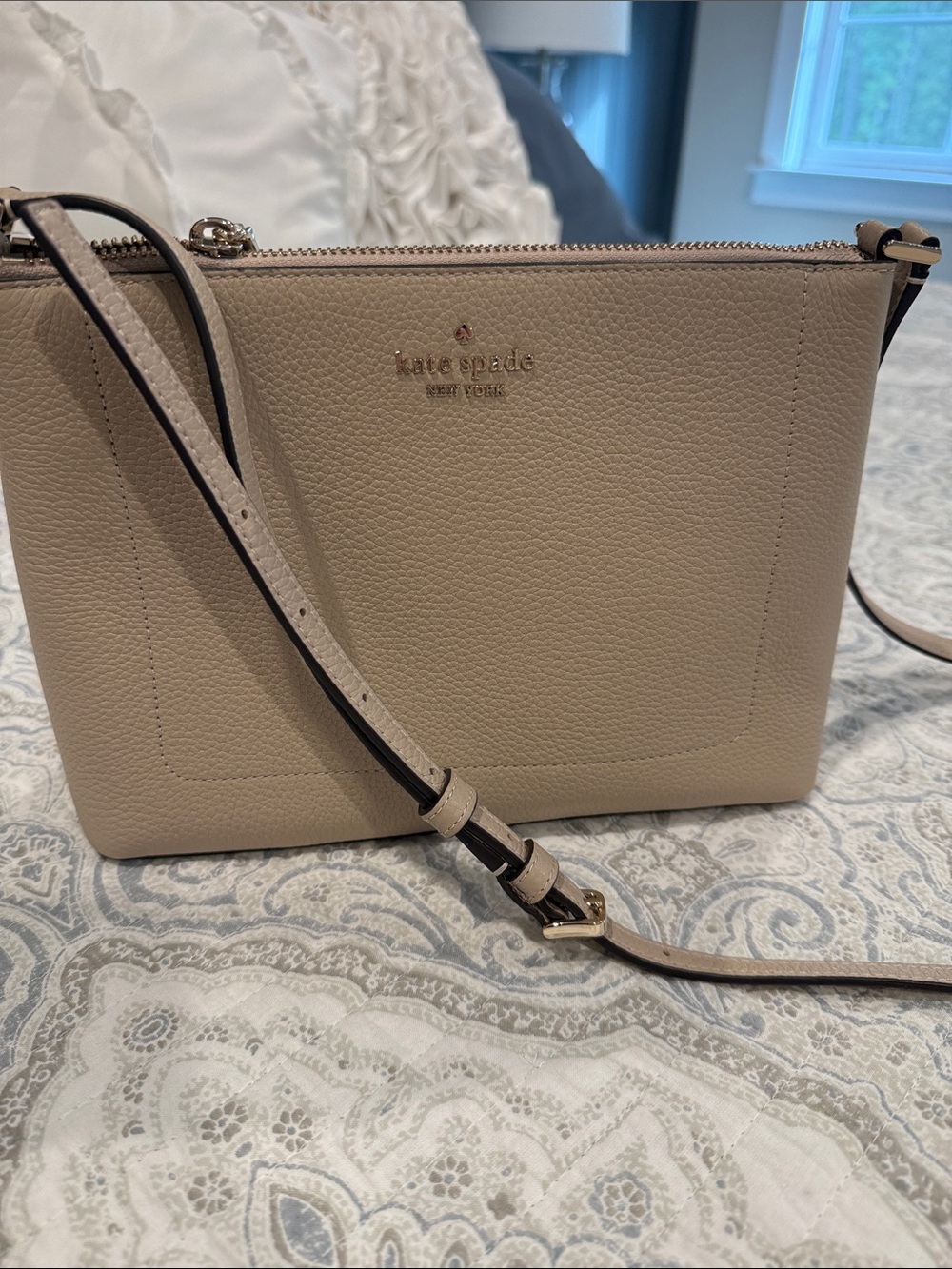 kate spade Pebble Leather Crossbody in Beige